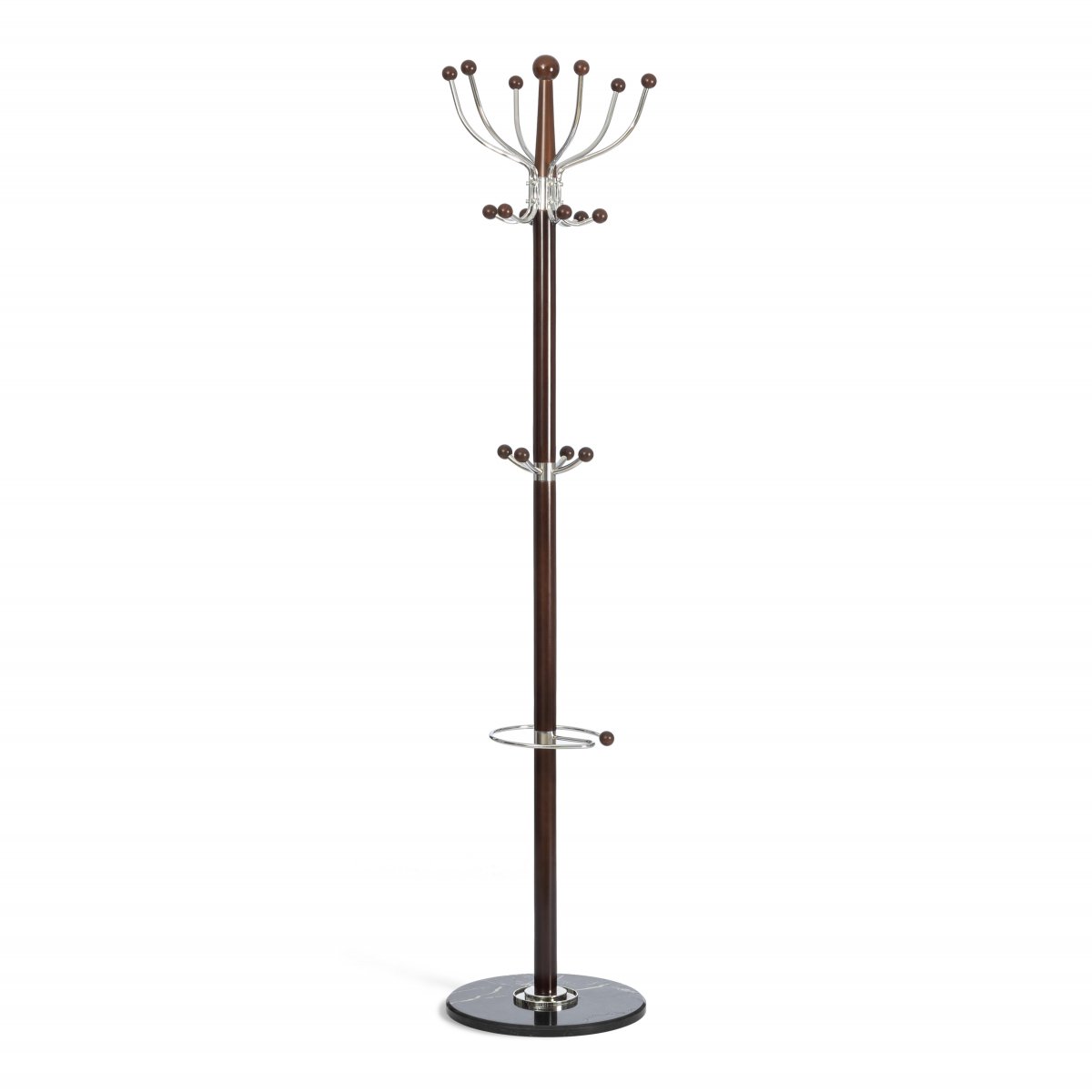 Вешалка Hanami mod. GH-8617  дерево/хром/мрамор, 37 x 37 x 175 см, Black Черный / Walnut Орех