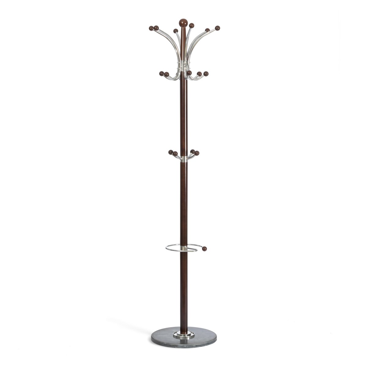 Вешалка Sakura mod. GH-8606  дерево/хром/мрамор, 37 x 37 x 175 см, Black Черный / Walnut Орех